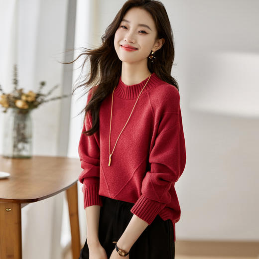 韩版宽松毛衣半高领，简约大气厚款保暖针织衫女上衣CC-LL-1660 商品图2