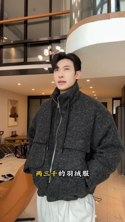 23797SDSA秋冬新款痞帅男装简约时尚拉链立领鹅绒服重工下摆松紧外套 商品图0