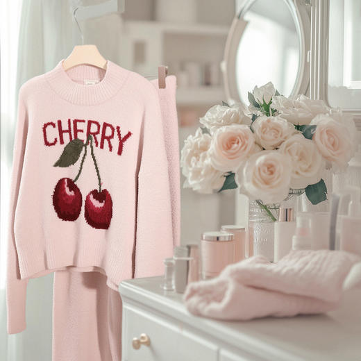 官网1199！GP家保暖软绵绵半边绒奶芙樱桃套装女 加厚睡衣家居服可外穿 商品图6