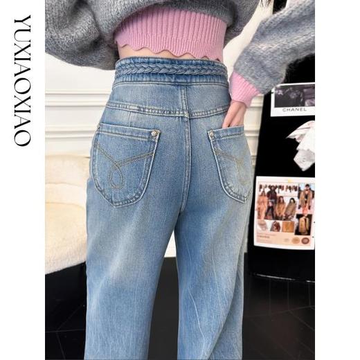 余潇潇【流星步伐】100棉时尚手工编织腰头烫钻直筒宽松牛仔裤 商品图2