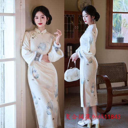 复合提花加绒长款倒大袖旗袍2025冬季新款时尚改良新中式日常旗袍11843 商品图1