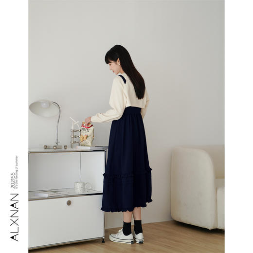 鹿向南吊带两件套装女长袖2025秋季新款连衣裙设计感气质中长裙子LXN21221 商品图3