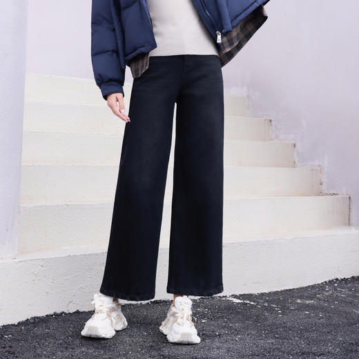 半身缘女裤 冬季长裤棉直筒裤宽松显高牛仔裤254102U10120104 商品图2