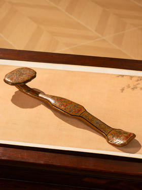 清	黄漆戗金彩绘福寿纹如意