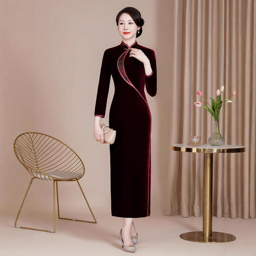 高端改良旗袍丝绒大码喜妈妈婚宴礼服DNO4H7873-1 商品图2