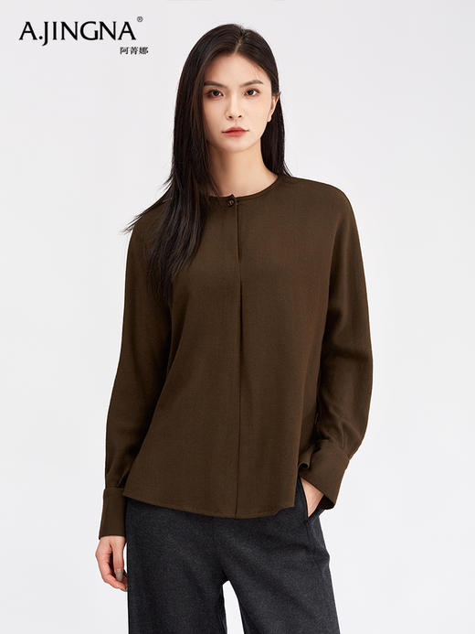 【廓形飒爽】阿菁娜绵羊毛国风圆领宽松衬衫F30D209001 商品图4