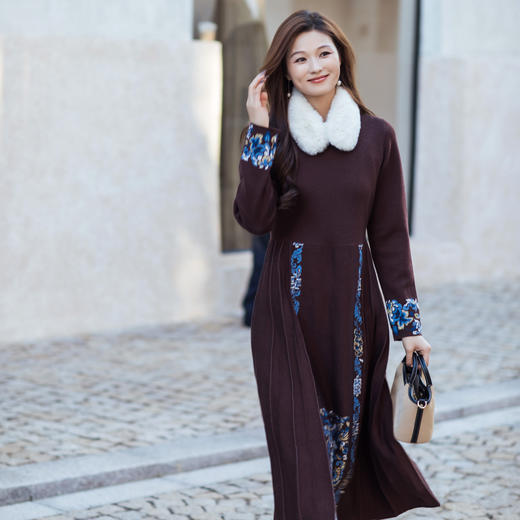 【林栖设计小店】生活在左毛织连衣裙改良马面裙2025秋冬新款提花长裙1954272 商品图2