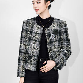 「高货wl」全新升级【铂金会员358/天猫479/差价121】(01810)洛诗琳法式小香风外套2025秋冬新款格子山茶花胸针短外套