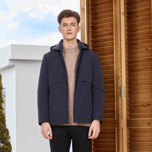 半身缘男装 冬季保暖连帽百搭时尚鹅绒羽绒服254212M01710109 商品图0