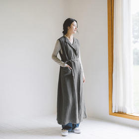 绽放599朵/无束风衣·汉麻开襟无袖马甲式风衣中长款文艺外搭新款