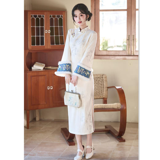 提花复合加绒，长款倒大袖旗袍GX-11825 商品图0