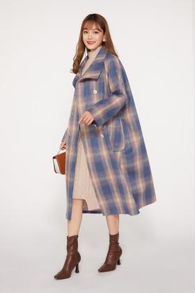 LNNNS 宽松羊绒格纹呢子大衣 9985