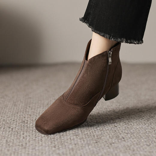 【预售5天】翻毛皮短靴女秋冬加绒加厚方头马丁靴粗跟真皮羊毛40磨砂皮雪地靴&KL729M 商品图0