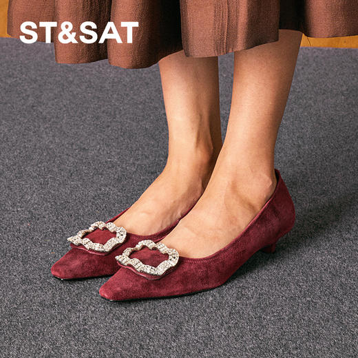 星期六复古华丽风尖头钻扣低跟单鞋SSD3111213 商品图2