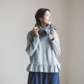 绽放795朵/木耳衬衫·纯亚麻木耳花边长袖衬衫女宽松百搭小衫新款
