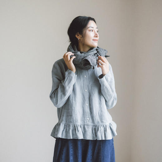 绽放795朵/木耳衬衫·纯亚麻木耳花边长袖衬衫女宽松百搭小衫新款 商品图0