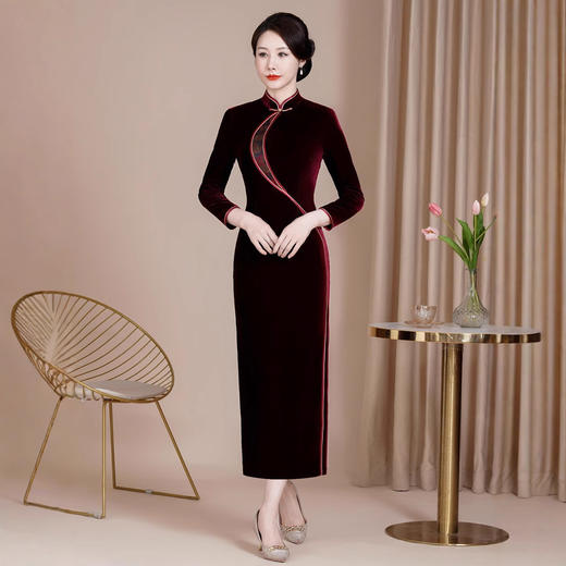 高端改良旗袍丝绒大码喜妈妈婚宴礼服DNO4H7873-1 商品图0