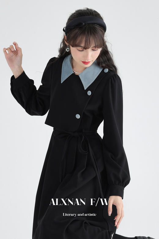 【6折秒杀】鹿向南《蔚蓝夜旅人》法式假两件时尚2025秋季连衣裙女新款长裙子LXN273183 商品图5