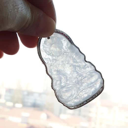 【天然正品】A货翡翠AU750收藏级白金镶钻镶天然细腻冰种白色度母翡翠吊坠项链链长：45CM（长度可调节）女士010725AH38 商品图2