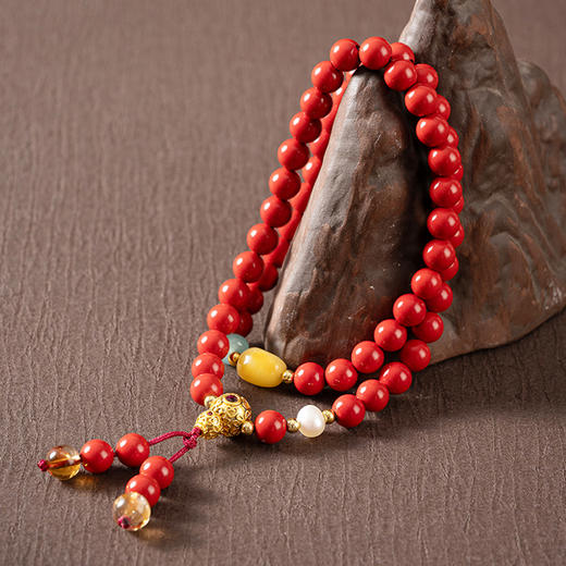 岸纾 福禄双全天然朱砂葫芦精品双圈手串 商品图1