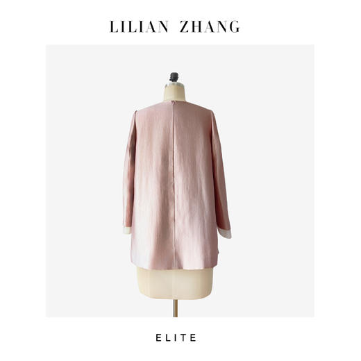 定制”静奢风-都市摩登“柔粉雾纱” 法式圆领宽松小A摆上衣 2402035 商品图3