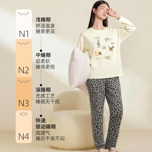 熳洁儿 纯棉家居服秋冬新款卡通豹纹长袖长裤套装25763207 商品图2