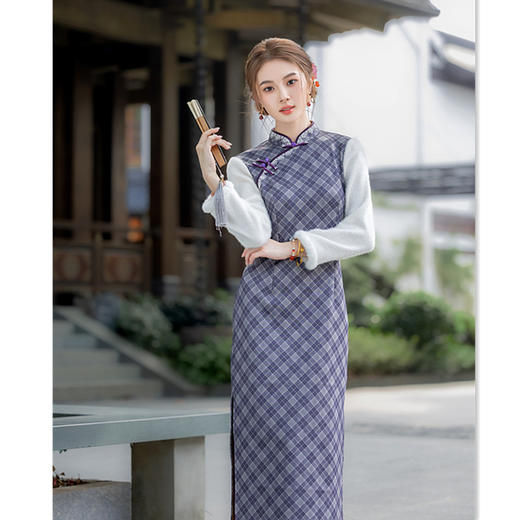 时尚年轻少女款，拼接长袖旗袍GX-12666 商品图0