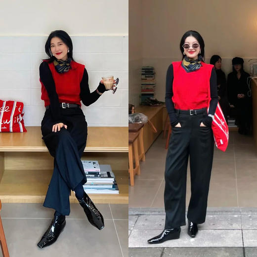 HIDEMI经典复古美拉德风开边珠牛皮尖头切尔西短靴内增高中缝踝靴 商品图4