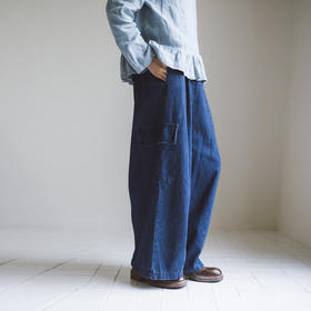 绽放798朵/牛仔很忙·立体裁剪半腰松紧气球感牛仔裤复古显瘦长裤