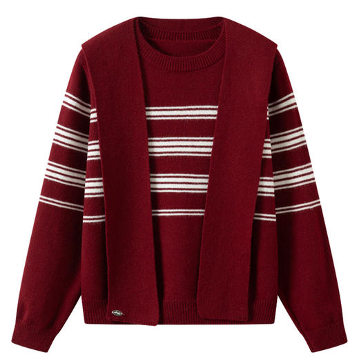 学院风圆领披肩条纹毛衣，宽松百搭针织衫上衣打底套头HR-XFY-3269 商品图4