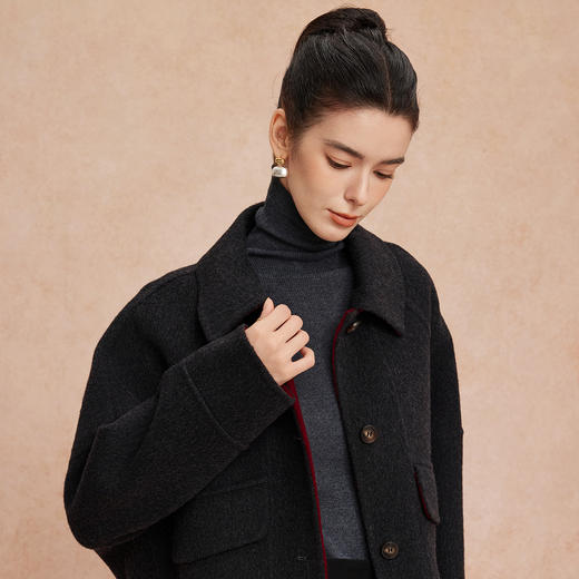 QH902斯尔丽2025新款双面呢小翻领宽松版小个子显高短大衣 商品图4