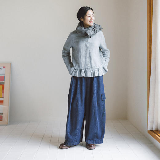 绽放798朵/牛仔很忙·立体裁剪半腰松紧气球感牛仔裤复古显瘦长裤 商品图1