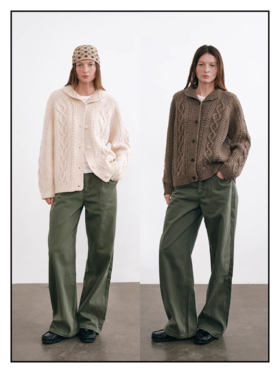 shyshystill/shy202509002/粗棒针感复古小翻领全羊毛麻花开衫