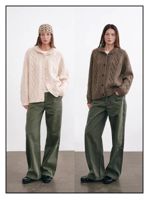 shyshystill/shy202509002/粗棒针感复古小翻领全羊毛麻花开衫 商品图0