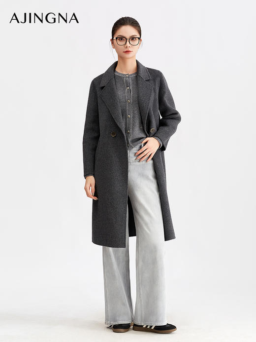 【商场同款】阿菁娜冬季新款长款双排扣羊毛呢子大衣西装领通勤休闲两穿A30D511086 商品图2