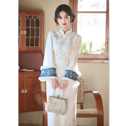 提花复合加绒，长款倒大袖旗袍GX-11825 商品图1