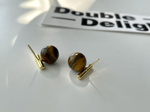 【出口订单施家一字杠珍珠耳钉】解忧招财天然虎眼石｜正品施家珍珠｜S925银针❗️一横一圆 独特设计感！不落俗的品味-PJBC 商品图5