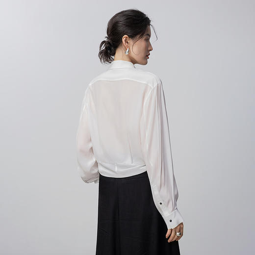 【林栖设计小店】生活在左笔墨花事印花衬衣优雅百搭扭结设计感修身显瘦2026早春新款上衣女1961177 商品图4