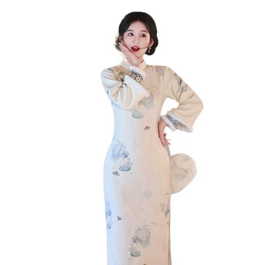 复合提花加绒长款倒大袖旗袍2025冬季新款时尚改良新中式日常旗袍11843 商品图4