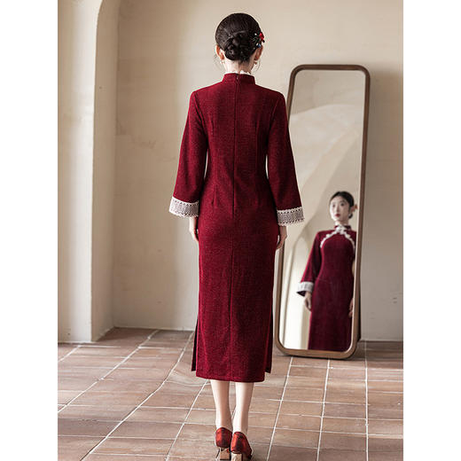 秋冬加绒红色旗袍敬酒服，新中式婚服订婚礼服LSB3329 商品图4