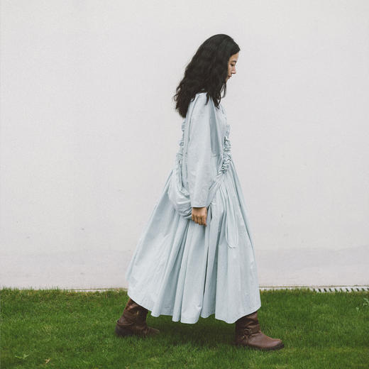 绽放733朵/浪漫超大摆·匹马棉压褶大摆量圆领长袖连衣裙气质长裙 商品图2