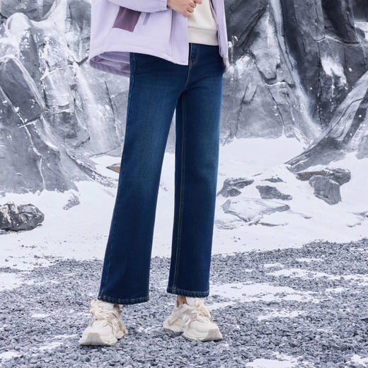 半身缘女裤 冬季棉直筒长裤宽松保暖牛仔裤254102U10120102 商品图2