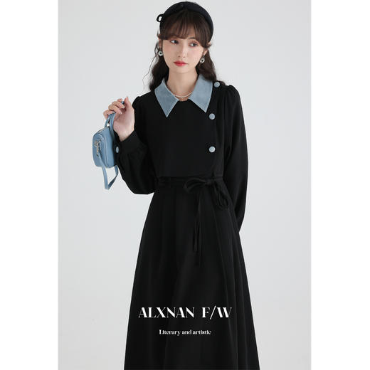 【6折秒杀】鹿向南《蔚蓝夜旅人》法式假两件时尚2025秋季连衣裙女新款长裙子LXN273183 商品图1