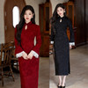 水滴领黑色红色国风新中式长款秋长袖旗袍改良年轻款日常可穿旗袍3125111 商品缩略图0