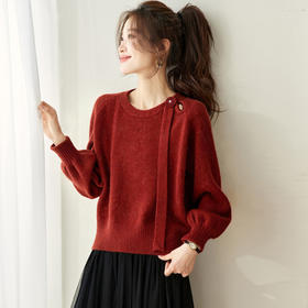 法式飘带针织衫，长袖宽松慵懒风清新打底衫CC-27-25240