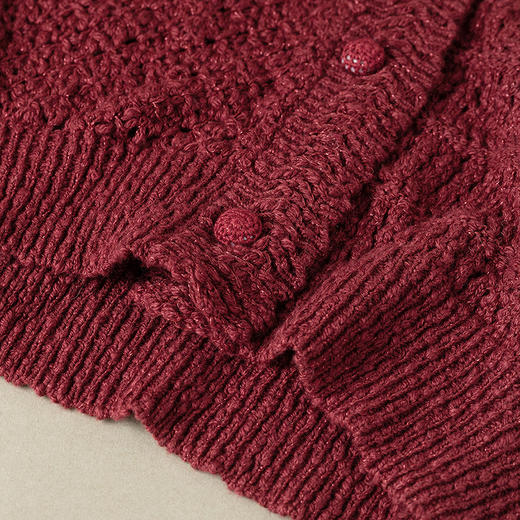 【林栖设计小店】【手工钩花】（预12.7）红色毛织外套镂空肌理2025秋冬新款开衫上衣女G1954271 商品图10