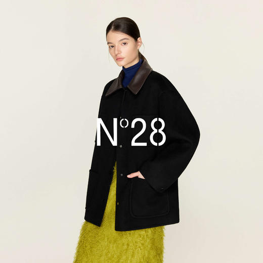N°28 山羊绒拼接皮领宽松呢子大衣8855A1D726  商品图1