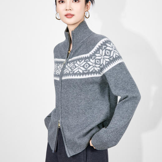 「高货wl」全新升级【铂金会员312/天猫419/差价107】(02015)洛诗琳费尔岛提花毛衣2025秋冬半高领双头拉链针织外套女 商品图2