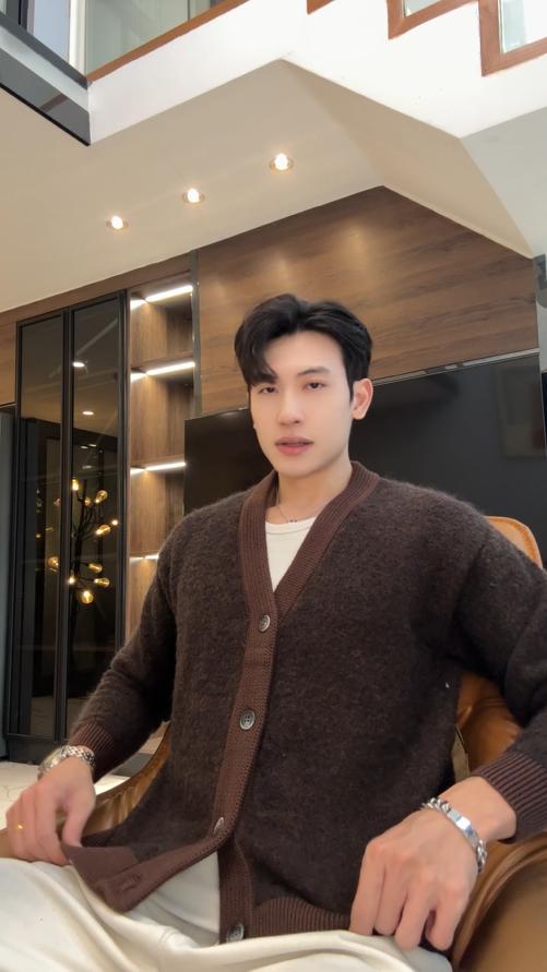 89006SDSA男士秋冬新款痞帅男装简约撞色针织开衫纽扣V领毛衣百搭时尚 商品图0