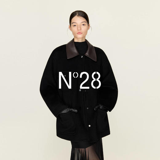 N°28 山羊绒拼接皮领宽松呢子大衣8855A1D726  商品图3